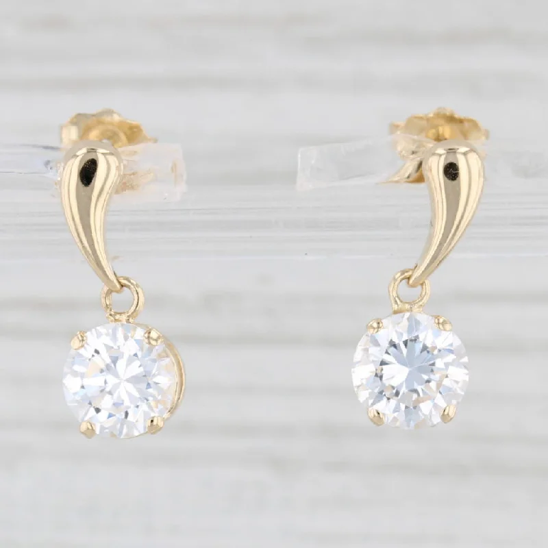 women's earrings with chic style -Cubic Zirconia Drop Earrings 14k Yellow Gold Round Solitaire Dangles