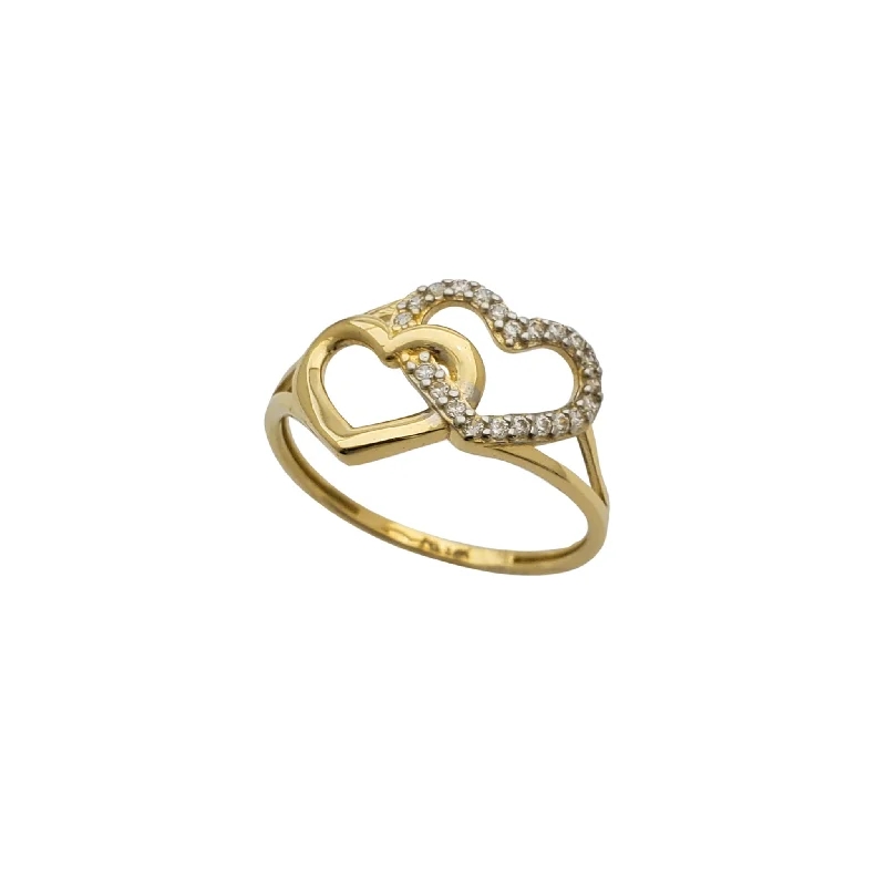 women's rings with cubic zirconia -Zirconia Interlocking Hearts Ring (14K)