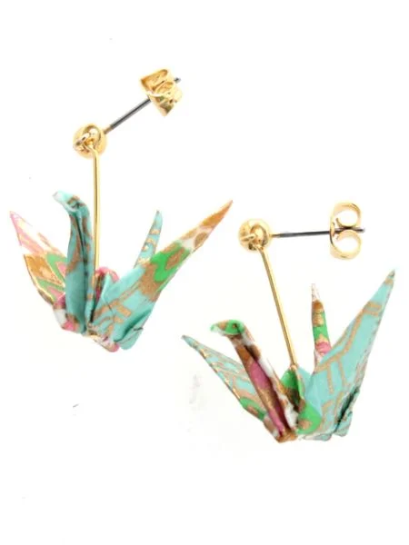 women's earrings with ruby -ORIGAMI Crane Earrings - SARASA