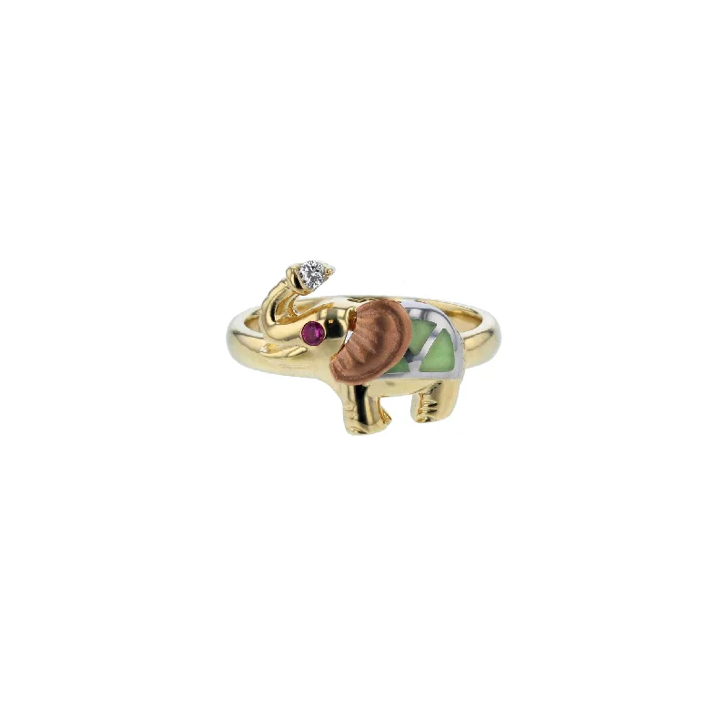 women's rings with personalized design -Tricolor Elephant CZ Ring (14K)