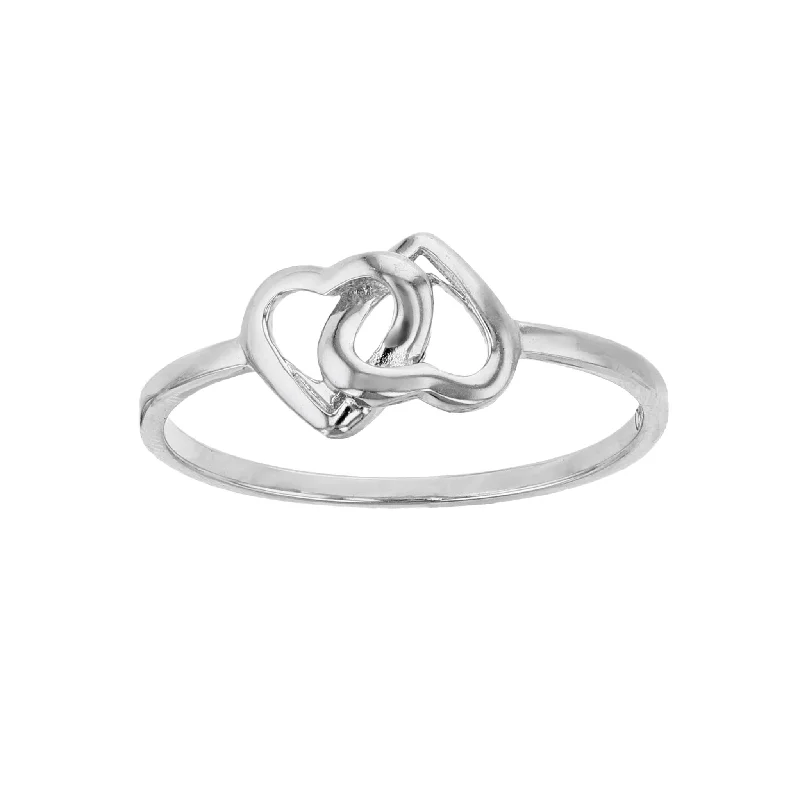 women's rings with personalized design -Interlocking Hearts Ring (Silver)