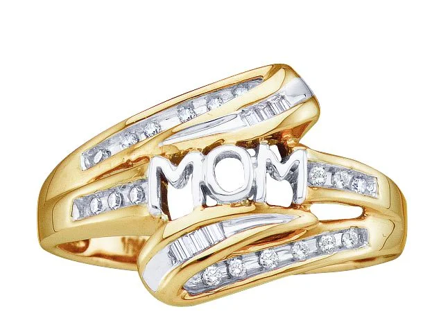 women's engagement rings with fancy-colored diamonds -1/10 CTW Diamond Mom Ring in 10KT Yellow Gold