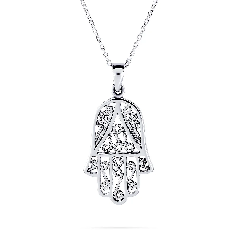 women's necklaces with sparkling diamonds -Yoga Filigree Hamsa Pendant Necklace in Sterling Silver - Hand of God Amulet