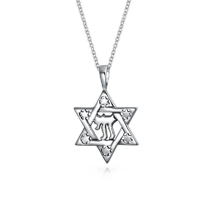 women's necklaces with delicate chain -Hanukkah Chai Symbol Star of David Pendant Necklace Sterling Silver Jewelry