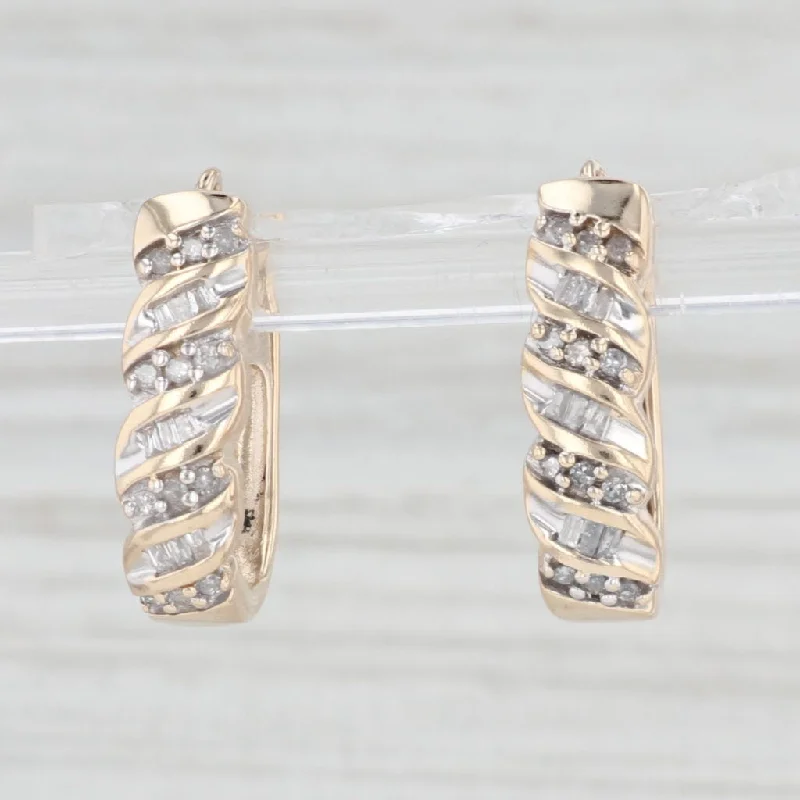 women's earrings with elongated drop -0.33ctw Diamond oval Hoop Earrings 10k Yellow Gold Snap Top Pierced