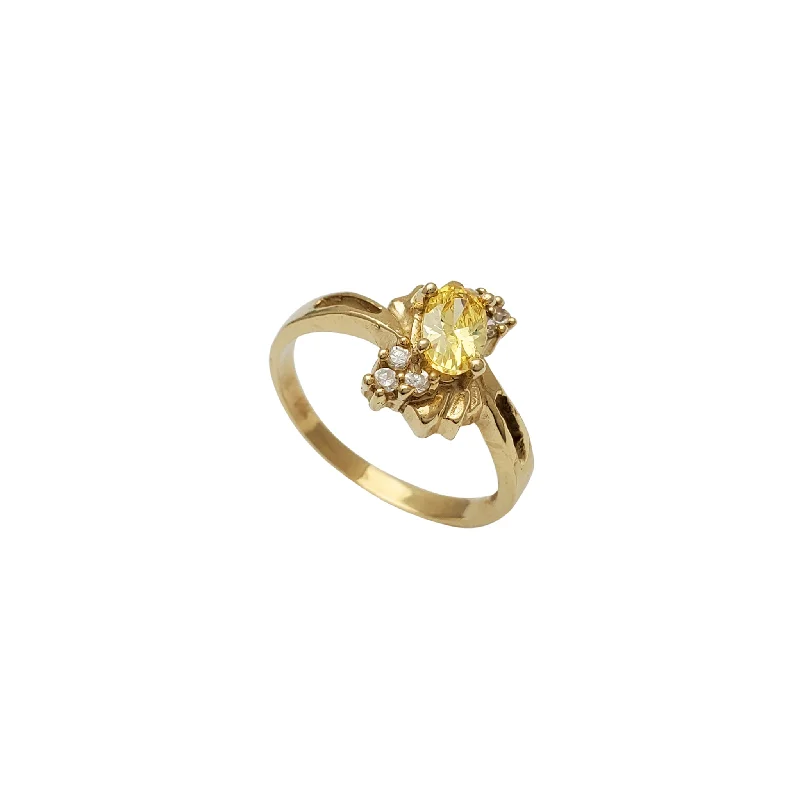 women's rings with modern silver band -Oval Yellow Zirconia Flower Lady Ring (14K)