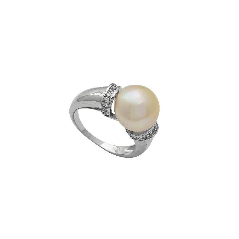 women's rings with long-lasting finish -Zirconia & Pearl Ring (Silver)