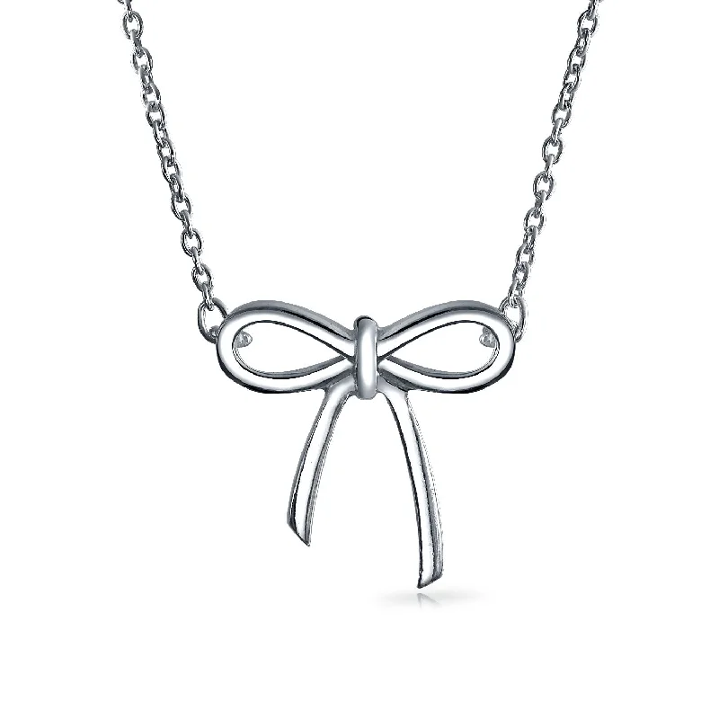 women's necklaces with emerald -Simple Dainty Ribbon Bow Pendant Necklace in Sterling Silver