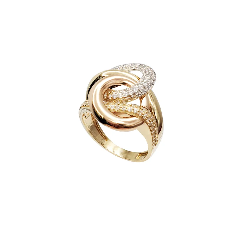 women's rings with yellow gold band -Double Loop CZ Ring (14K)