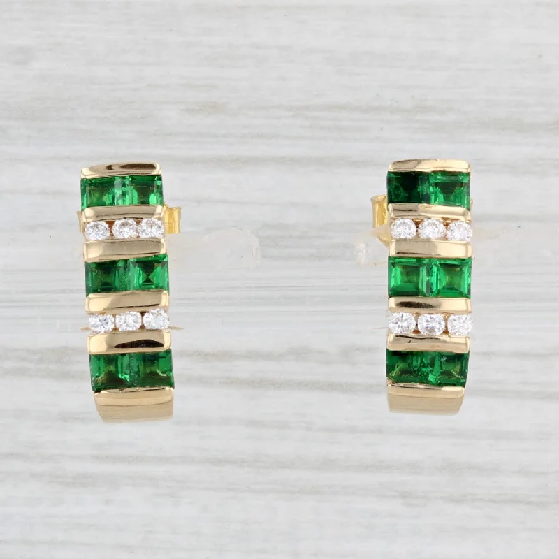 women's earrings with pearl -1.18ctw Green Tsavorite Garnet Diamond J-Hook Earrings 18k Yellow Gold