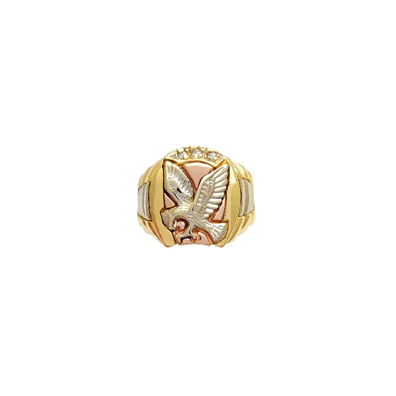 women's rings with custom engraving -Tricolor CZ Eagle Ring (14K)