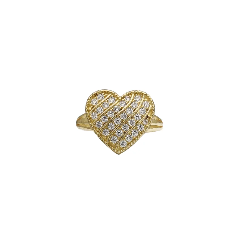 women's rings with fancy colored diamonds -Puffy Pave Heart Ring (14K)