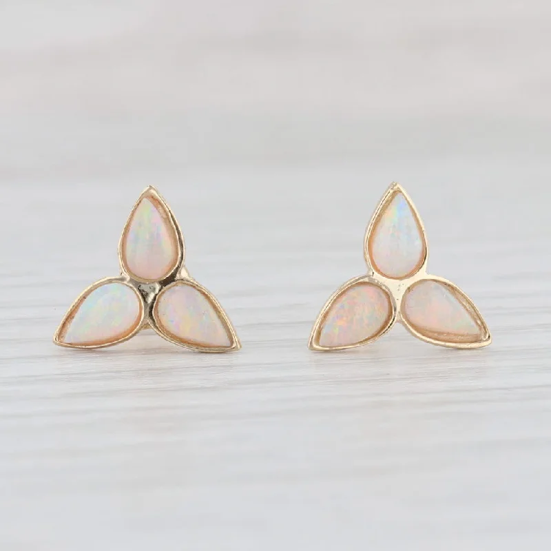 women's earrings with diamond-encrusted design -3-Stone Opal Cabochon Stud Earrings 14k Yellow Gold