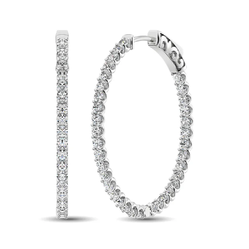 women's earrings with multi-layered design -14K White Gold Diamond 1 1/2 Ct.Tw. In and Out Hoop Earrings