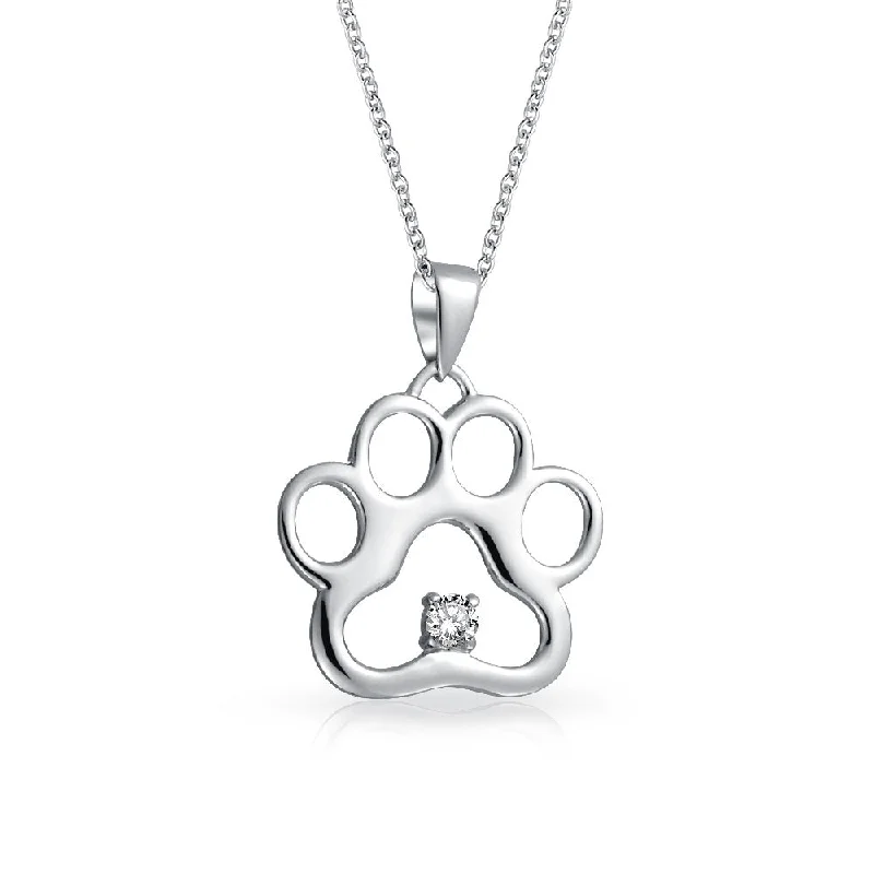 women's necklaces with long pendant -Sterling Silver CZ Accent Paw Print Pendant Necklace for Cat and Dog Lovers