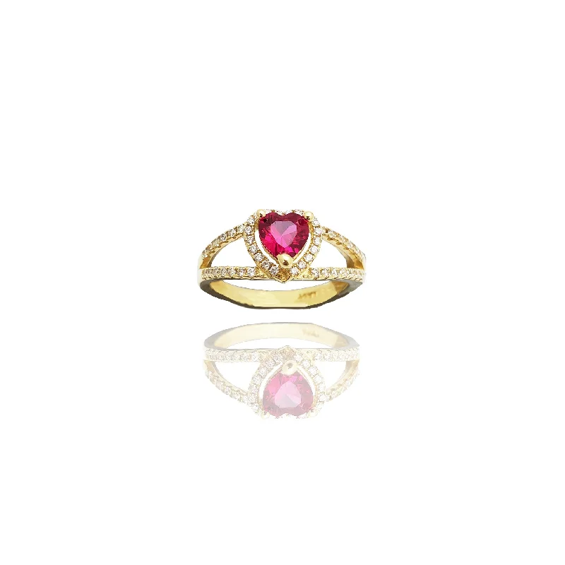 women's rings with stacked band -Hearts Pave Cubic Zirconia Ring (14K)