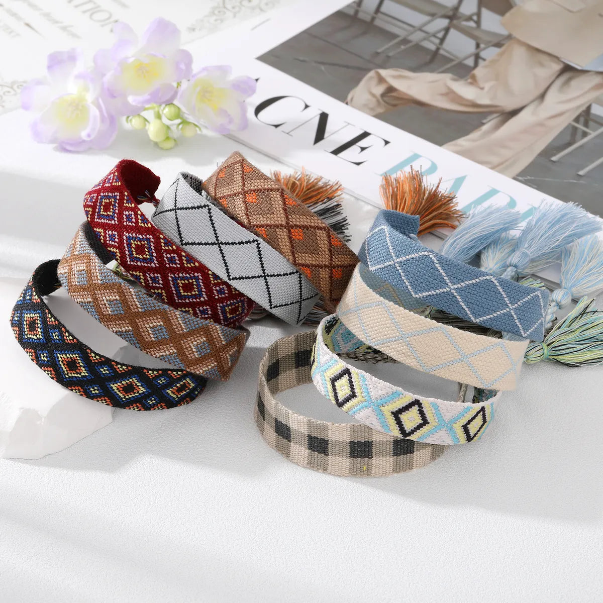 women's bracelets with cuff design -Fashion Plaid Tassel Argyle Cloth Knitting No Inlaid Bracelets