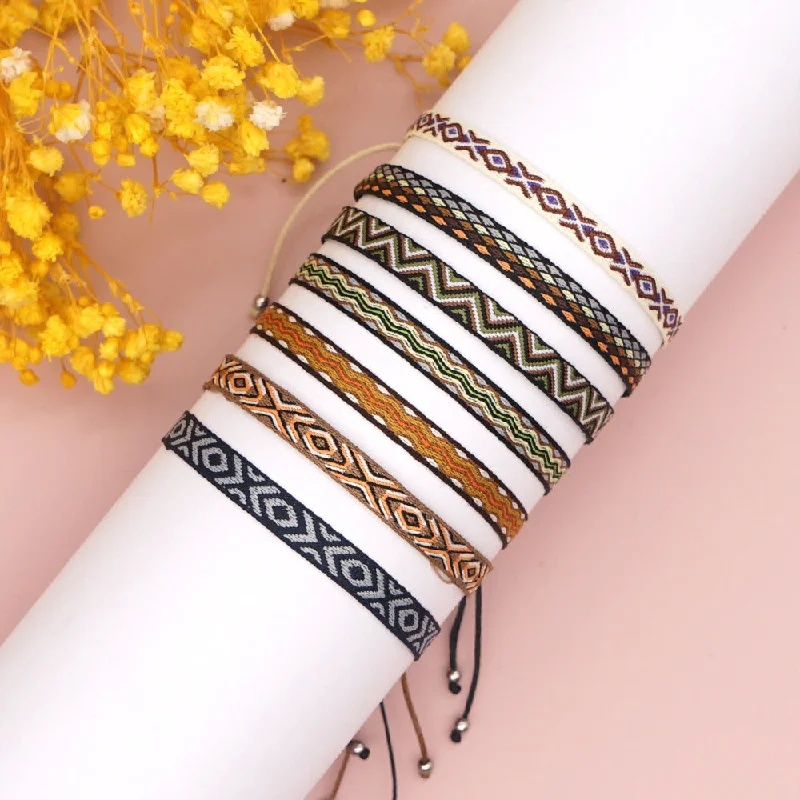 women's bracelets with gemstone pendants -Bohemia Colombian Retro Ethnic Ribbon Hand-woven Contrast Color Bracelet