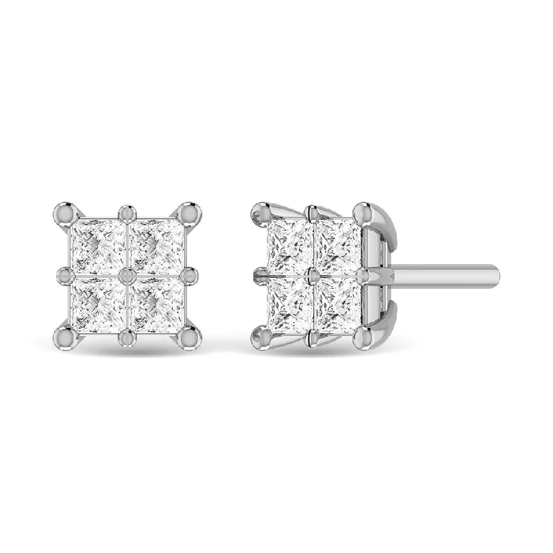 women's earrings with large gemstones -Diamond 1 Ct.Tw. Princess Cut Fashion Earrings in 14K White Gold