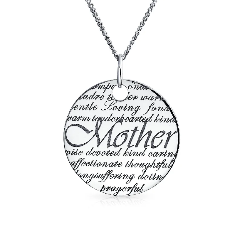 women's necklaces with luxury stones -Mothers Inspiration WORD Quote Disc Pendant Necklace Sterling Silver