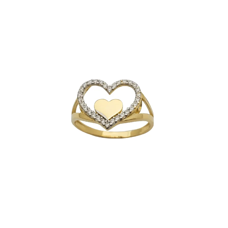 women's rings with pave diamonds -Zirconia Halo Silhouette Heart Ring (14K)