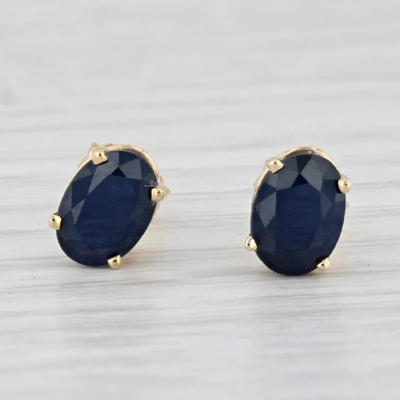 women's earrings with floral stud -2ctw Blue Sapphire Stud Earrings 14k Yellow Gold Oval Solitaires