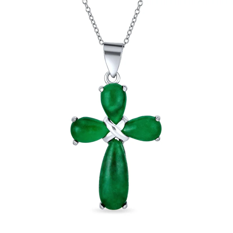 women's necklaces with minimalist design -Timeless Fashion Black Onyx Green Jade Cross Pendant Necklace in Sterling Silver