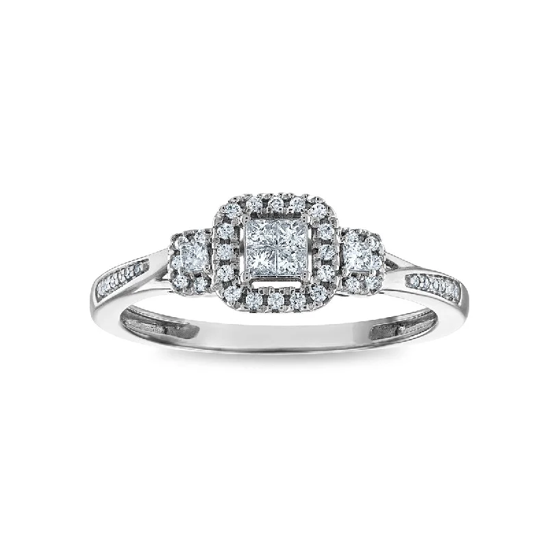 women's engagement rings with round diamond center -LoveSong 1/4 CTW Diamond Halo Promise Cushion Ring in 10KT White Gold