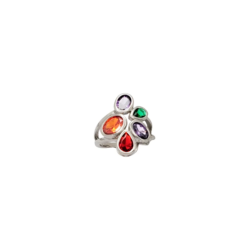 women's rings with custom fit -Multi-Color CZ Ring (Silver)