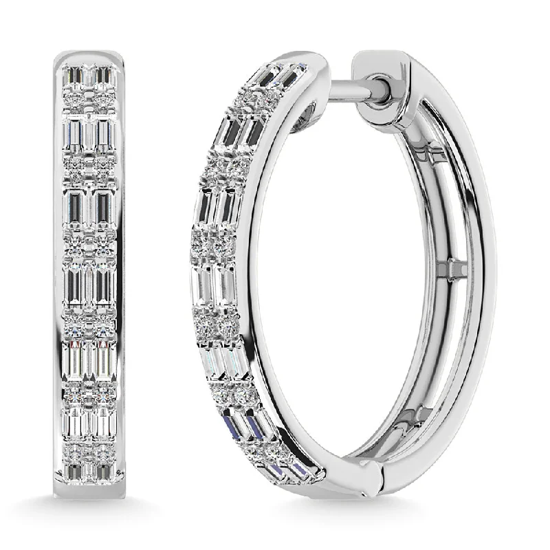 women's earrings with long drop -Diamond 1/3 Ct.Tw. Hoop Earrings in 10K White Gold