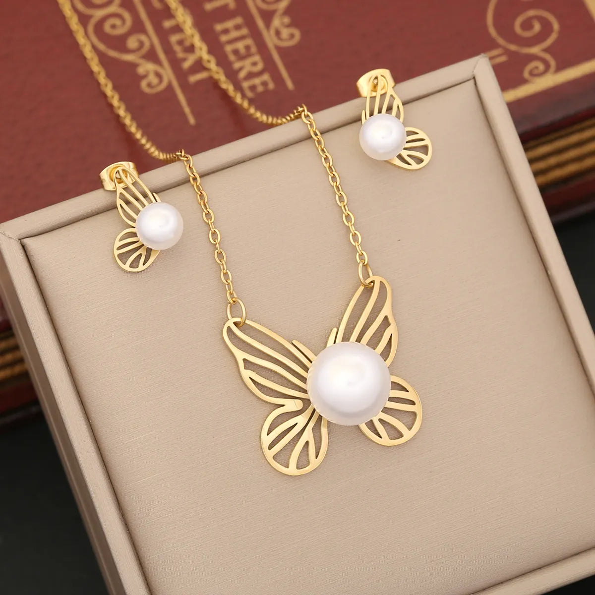 women's bracelets with gold charm -Commute Butterfly Stainless Steel Inlay Artificial Pearls Bracelets Earrings Necklace