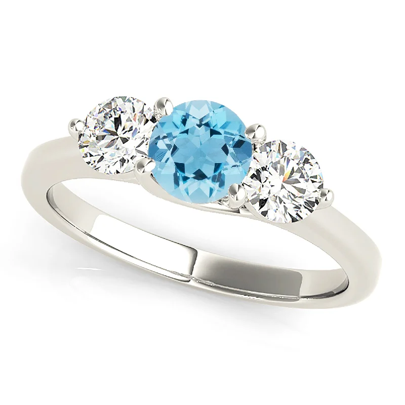 women's engagement rings with open setting -1.10 ct. Genuine Aquamarine Three Stone Ring with 1.00 ctw. Side Diamonds