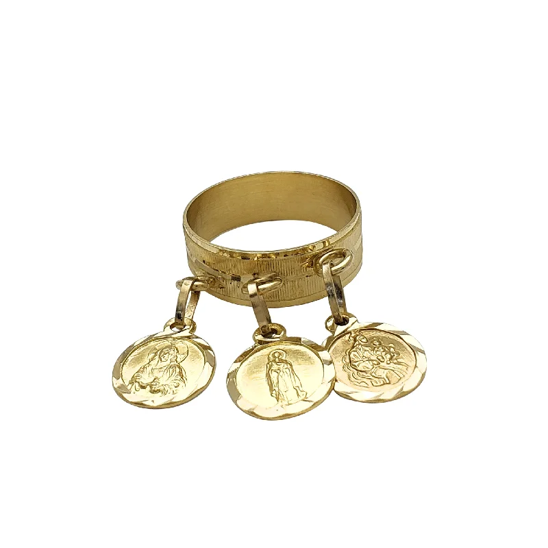 women's rings gold -Dangling Saints Medallions Ring (14K)