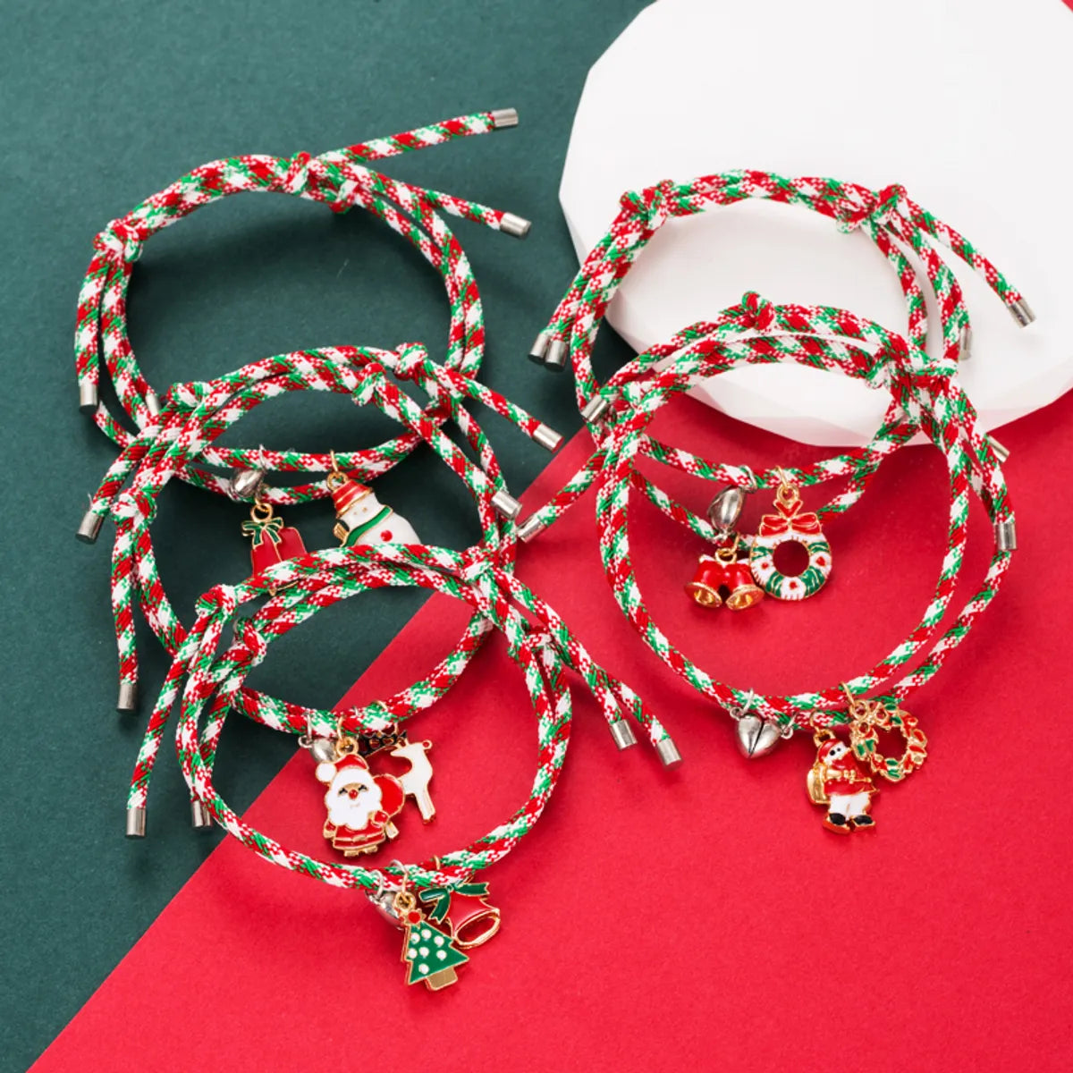 women's bracelets with textured finish -Fashion Christmas Tree Santa Claus Christmas Socks Alloy Enamel Braid Christmas Unisex Bracelets