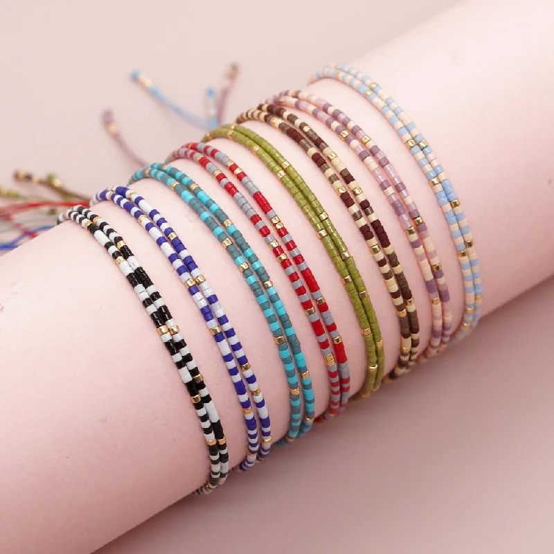 women's bracelets with custom engraving -Bohemian Round Glass Beaded Women's Bracelets