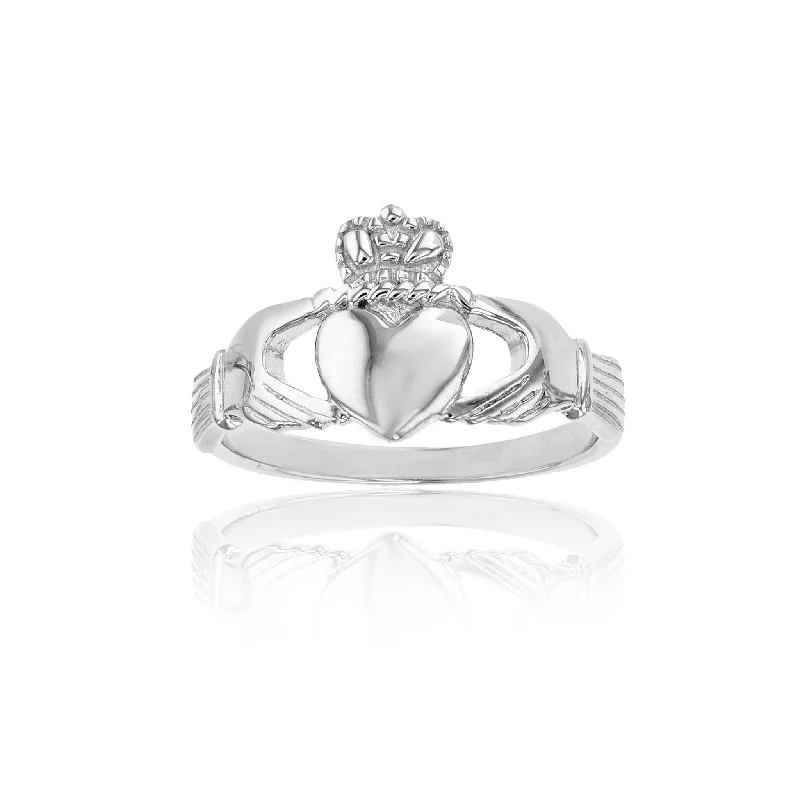 women's rings with wide band -Textured Claddagh Ring (Silver)