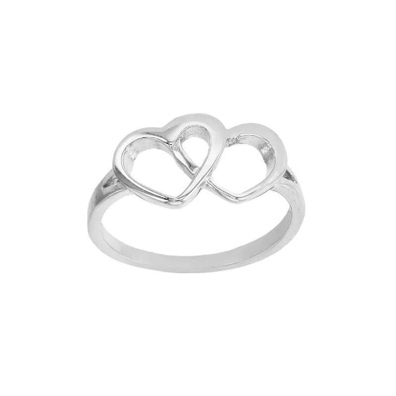 women's rings with smooth finish -Interlocking Outlined Heart Ring (Silver)