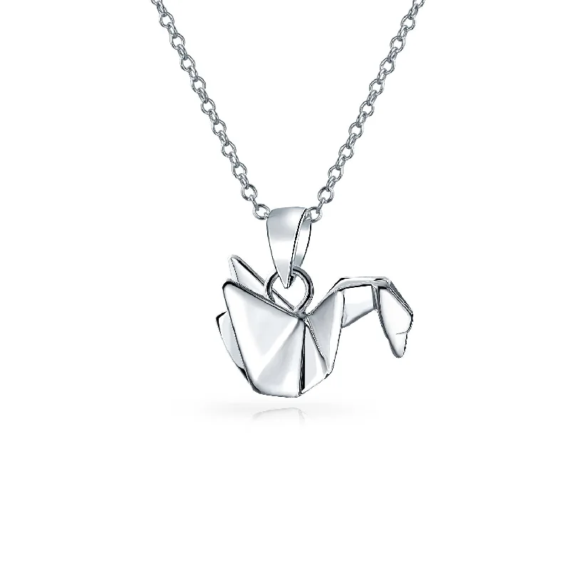 women's necklaces with delicate chain -3D Geometric Crane Bird Pendant Necklace in Sterling Silver