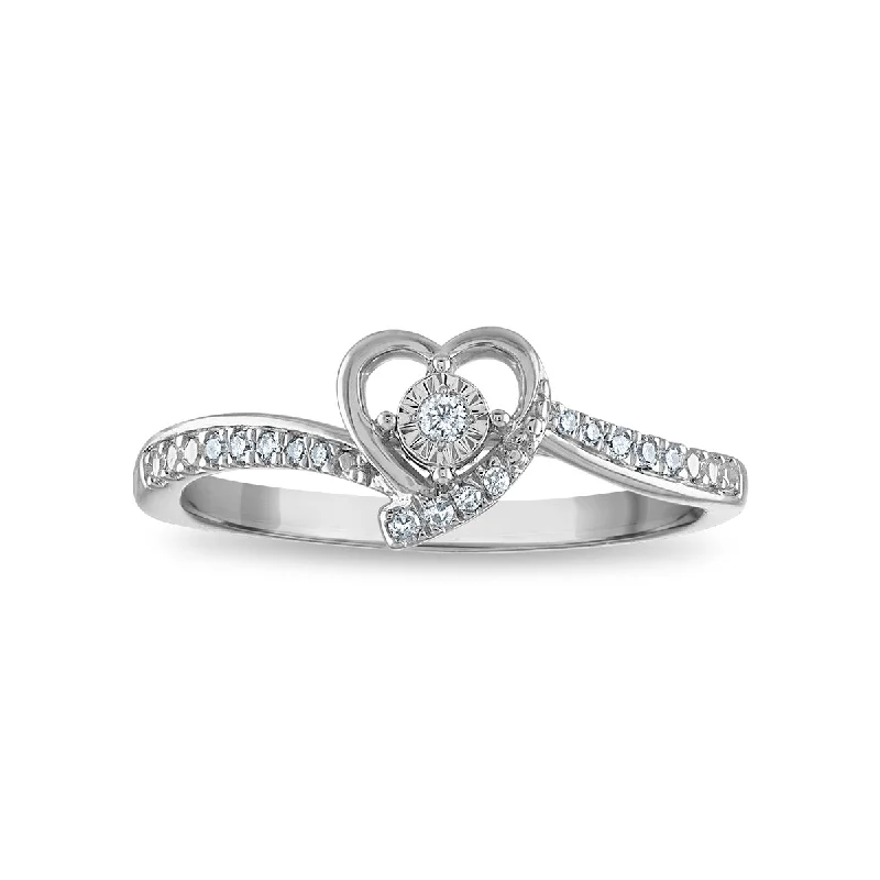 women's engagement rings with vintage-inspired stones -LoveSong 1/10 CTW Diamond Promise Heart Ring in Rhodium Plated Sterling Silver