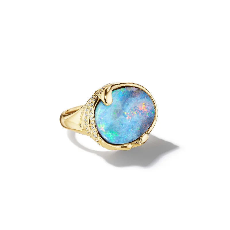 women's engagement rings with round stone center -ZoZo Boulder Opal & Diamond Pavé Ring