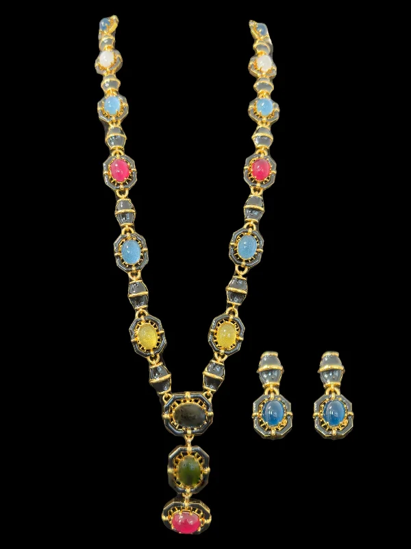 women's necklaces with gold chain -DLN72 Multicolor gold plated gemstone necklace ( READY TO SHIP )