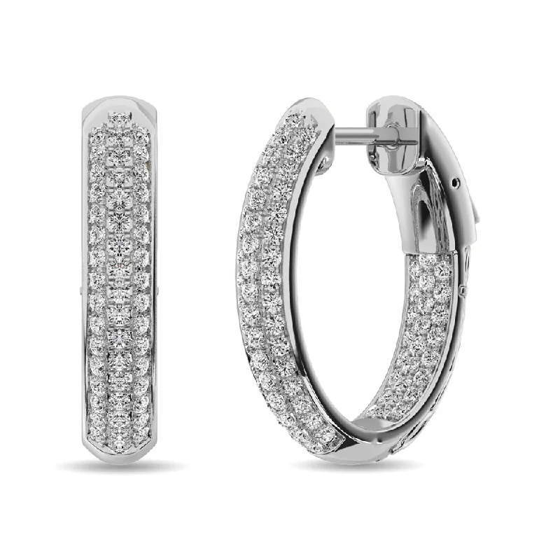 women's earrings with modern design -Diamond 1 ct tw Hoop Earrings in 14K White Gold