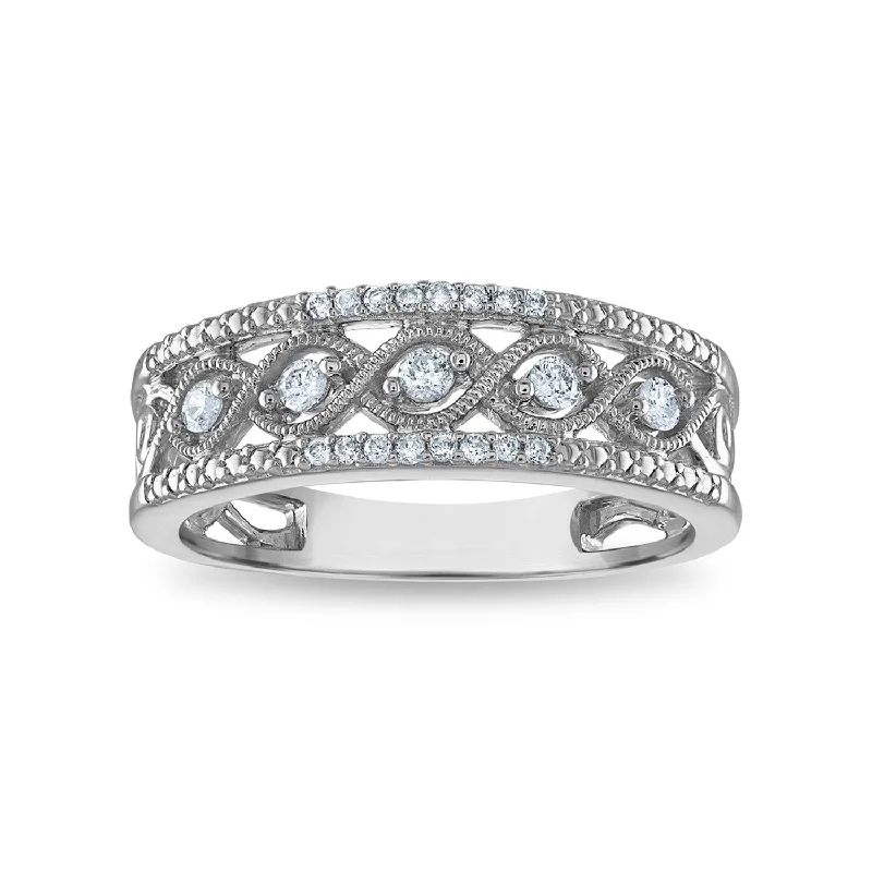 women's engagement rings with subtle sparkle -1/5 CTW Diamond Fashion Anniversary Ring in Rhodium Plated Sterling Silver