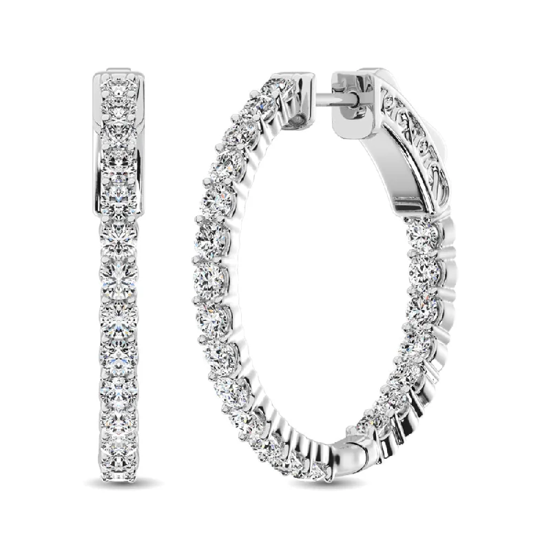 women's earrings with bold statement -14K White Gold Diamond 2 Ct.Tw. In and Out Hoop Earrings