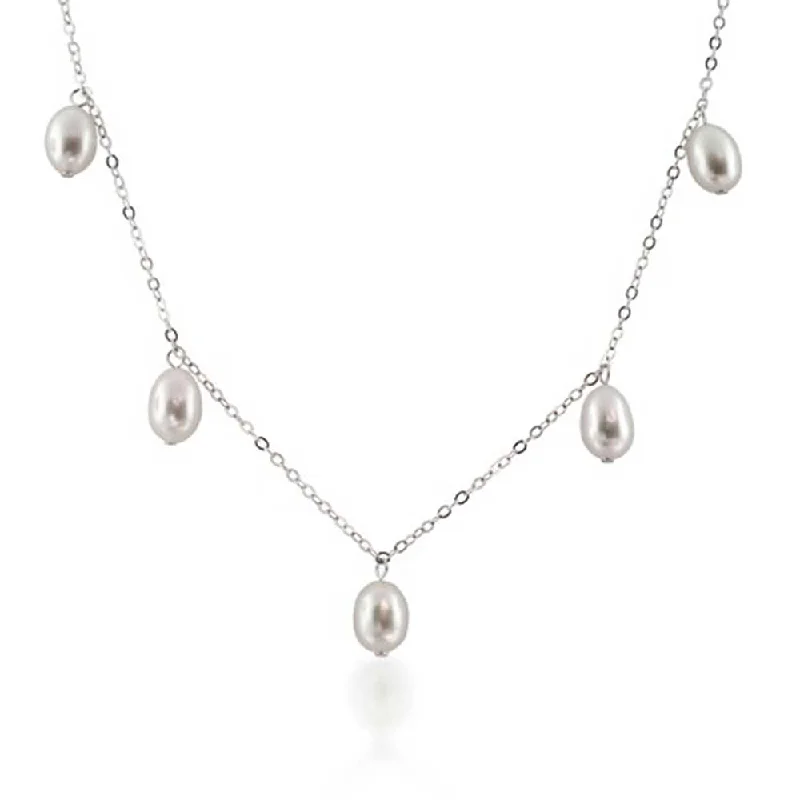 women's necklaces with star-shaped pendant -Exquisite Bridal Necklace Sterling Silver with Dangling Freshwater Pearls