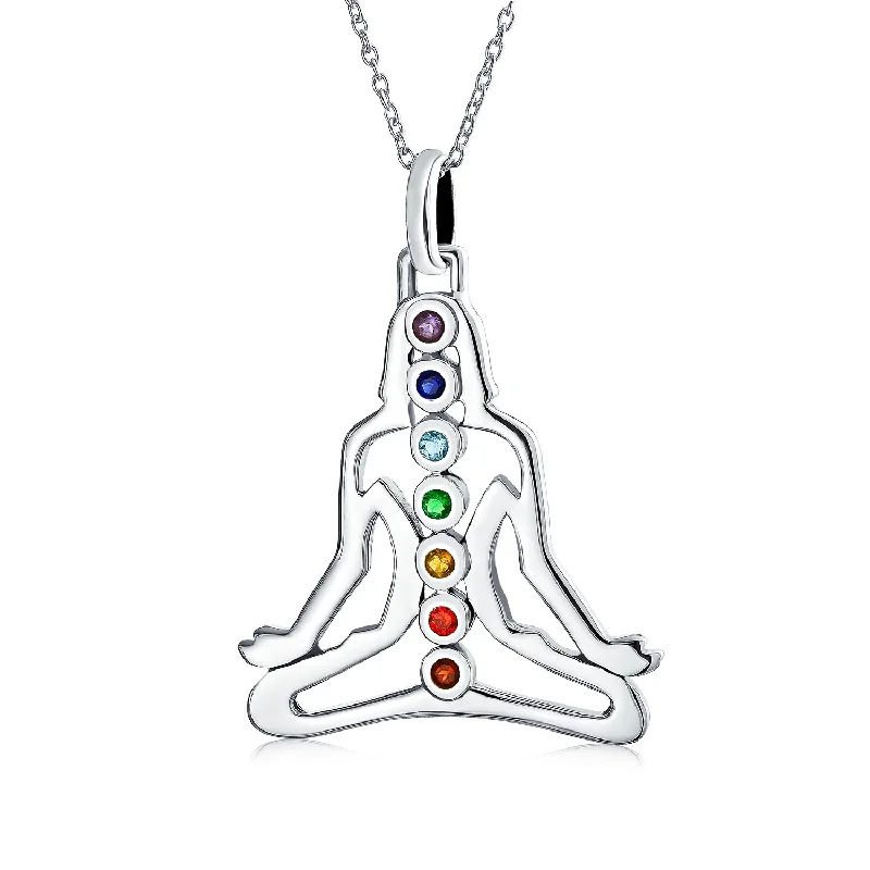 women's necklaces with adjustable length -Yoga Chakra Buddha Pendant Necklace with Multi-Color Stones in Sterling Silver