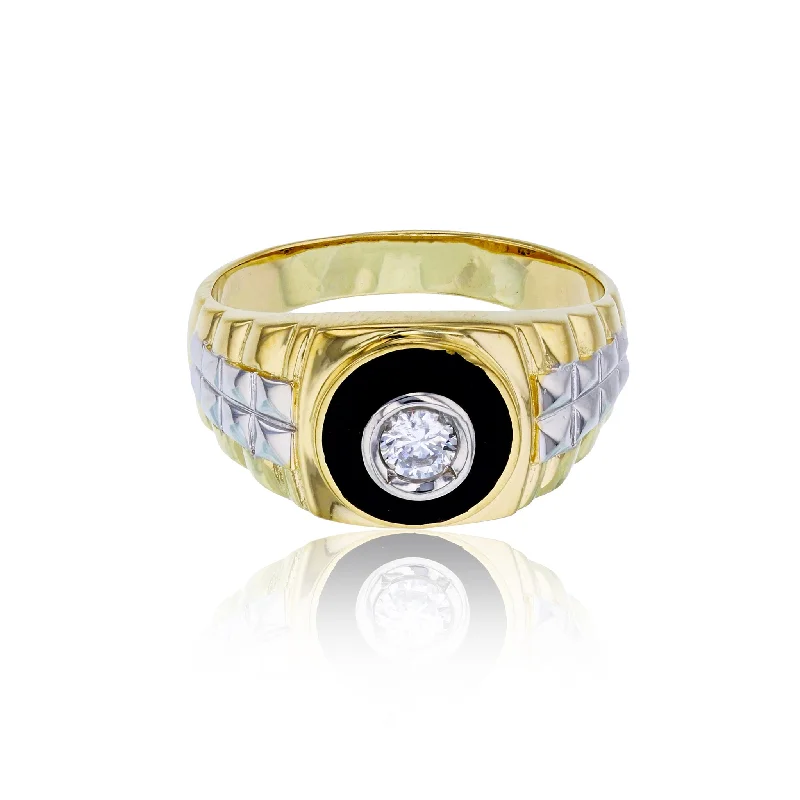 women's rings with luxurious diamonds -Black Onyx Bezel Jubilee Style Men's Ring (14K)