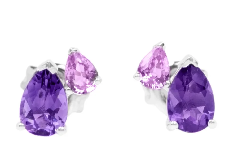 women's earrings with ruby -Lady's White 14 Karat Stud Earrings 2=0.69tw Pear Amethyst