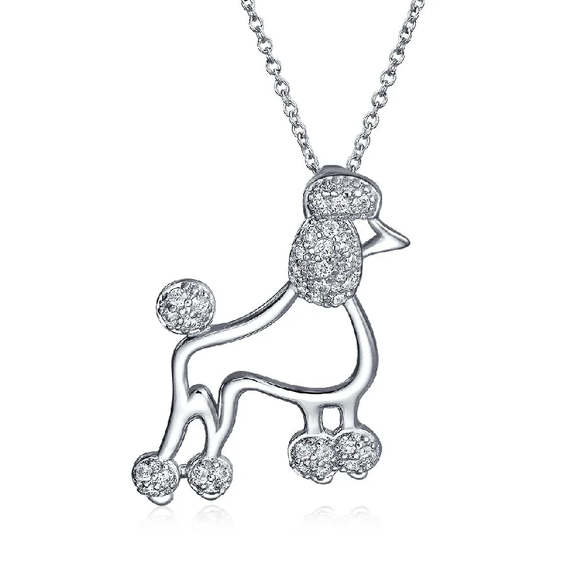 women's necklaces with two-tone design -BFF Pink Cubic Zirconia Poodle Pendant Necklace in Sterling Silver