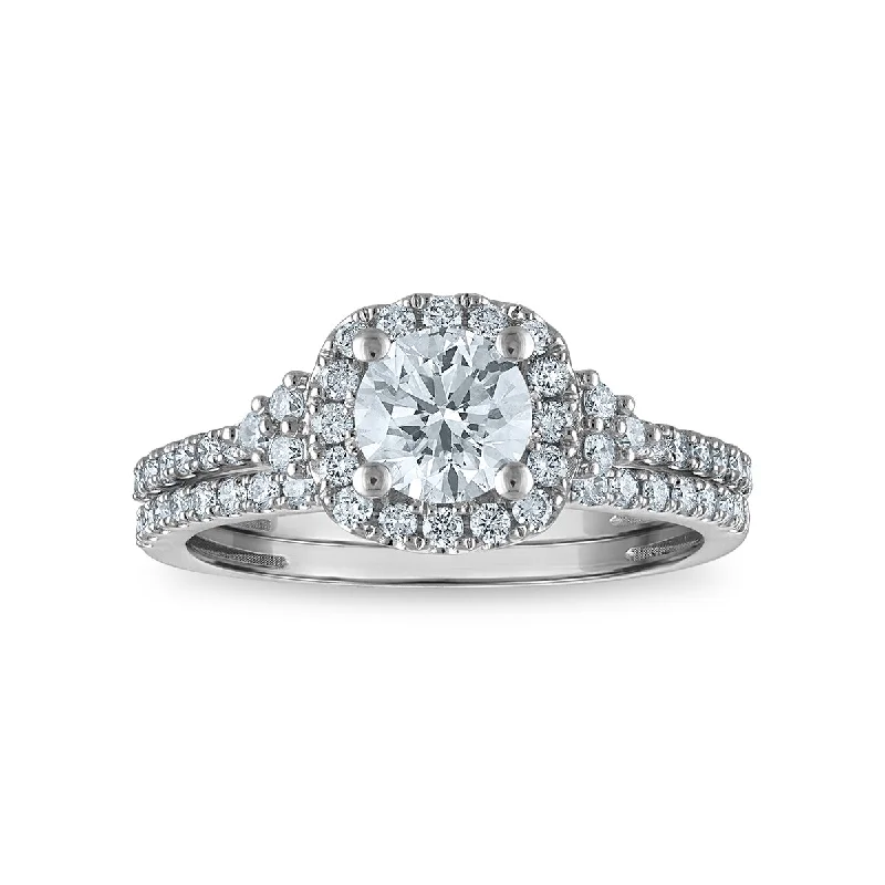 women's engagement rings with round stone center -EcoLove 1-1/4 CTW Lab Grown Diamond Halo Bridal Set in 10KT Gold